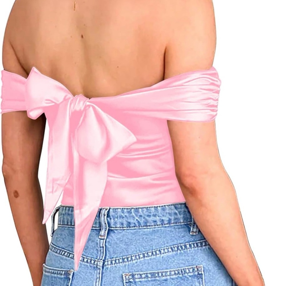 NWT Pink Strapless Satin Multiwear Top / Tie Back / bow / tube top